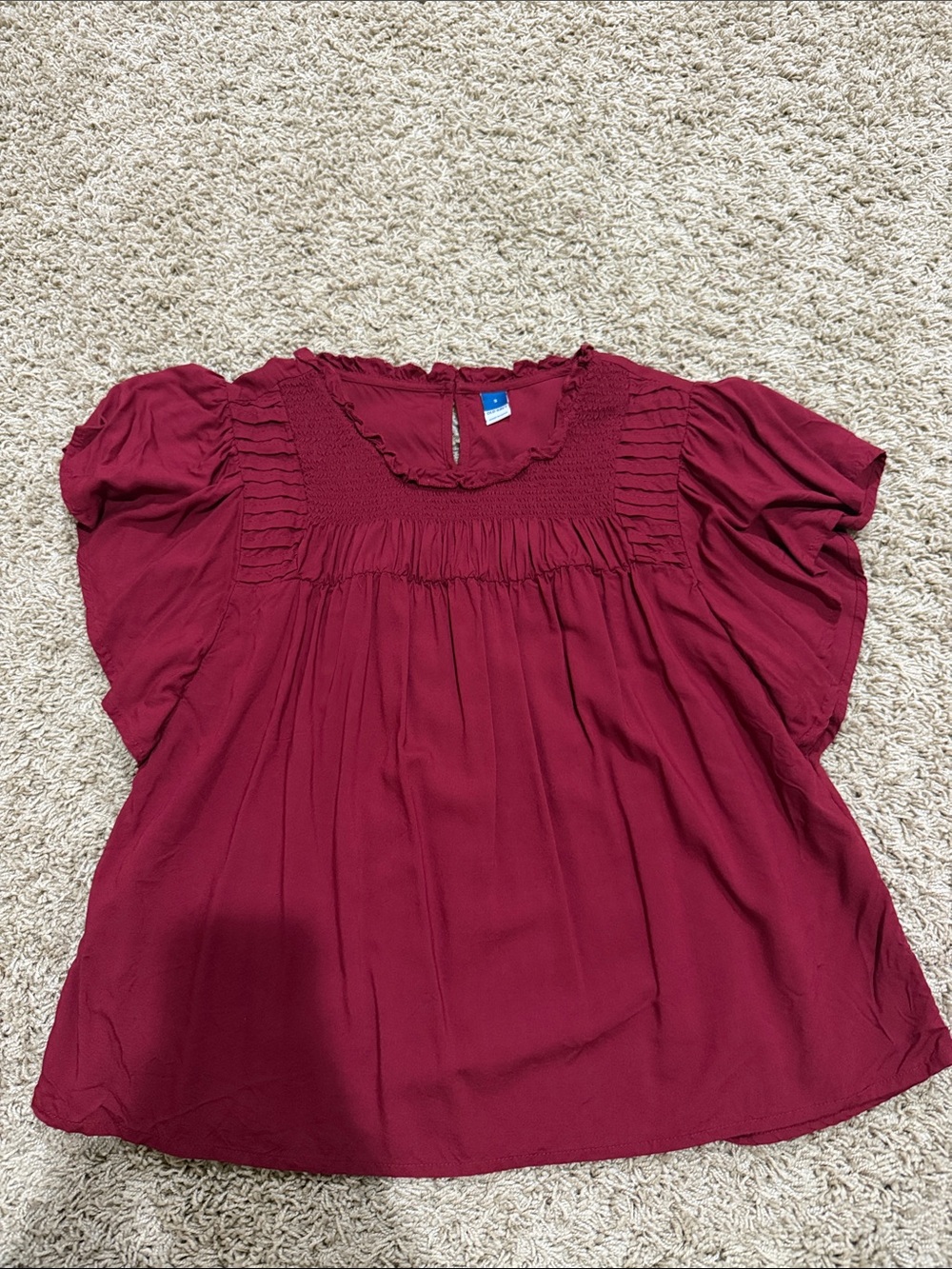 Old Navy Burgundy Smocked Yoke Flutter Sleeve Blouse